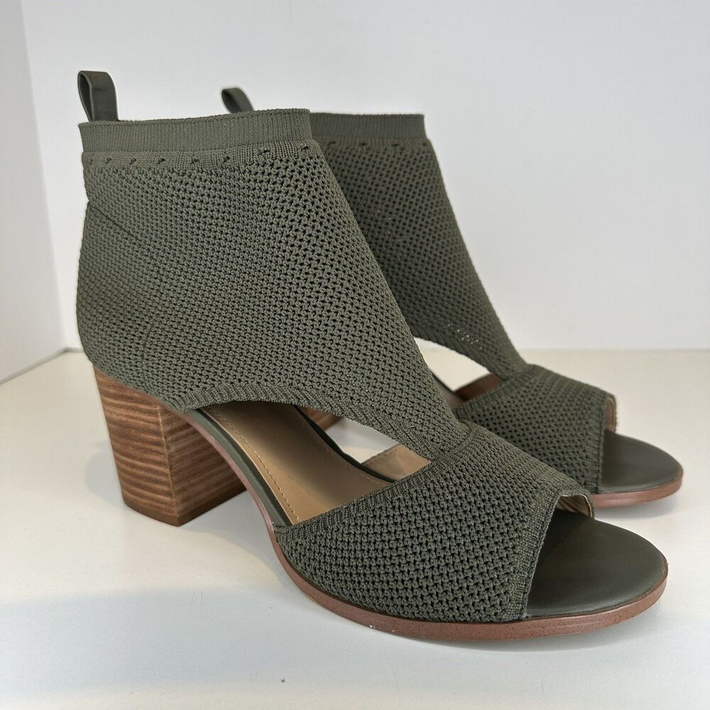 Violet red shoes Flyknit Sock Peep Toe Block Heel Ankle Bootie Green Womens 9.5
